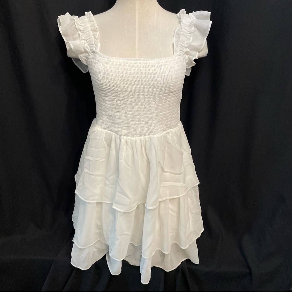 Womens Square Neck Sleeveless Ruffle Dress LARGE High Waist Backless Flouncy NWT